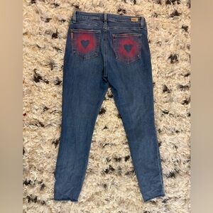 PAIGE Verdugo Distressed Skinny Jeans with Bleach Details. Hearts on the back 💕